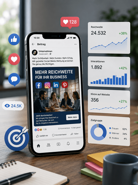 Infografik zu Social Media Kampagnen zur Neukundengewinnung, inklusive Planung von Unternehmens-, Produkt-, Event- und Saisonkampagnen.